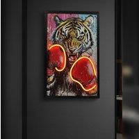 HOME LUXE INTERIOR Raging Tiger Boxing Neon LED Wall Art - 40x60cm Motivational Canvas | Size: 40x60 cm