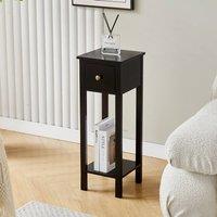 MCC Direct Set of 2 Solid Wooden Bedside Table with Open Shelf & Drawer Amelia in Black