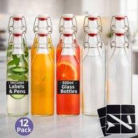 volila 12 Pack Glass Bottles with Stoppers, Clear Swing Top Bottles | Size: 500ml