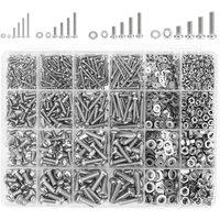 FLAVORA 1059PCS Assorted Box kit, M3 M4 M5 M6 Nuts & Bolts Set Screws in Silver