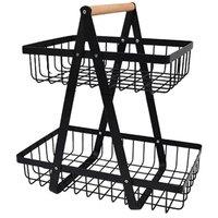 VOGREX Black 2 Tier Fruit Basket Holder Rack Vegetable Storage Bread Stand