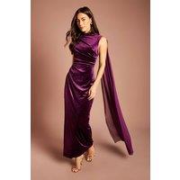 Coast Women's High Neck Velvet Maxi Dress With Chiffon Cape Sleeve in Purple | Size: 14