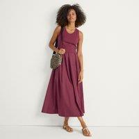 Lands' End Women's Poplin/Jersey Midi Dress in Burgundy | Size: 14-16