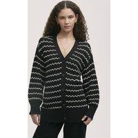 Finery London Women's Alena V-Neck Crochet Cardigan in Black | Size: 16