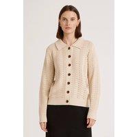 Finery London Women's Emlyn Cotton Knitted Collared Cardigan in Light Beige | Size: 14