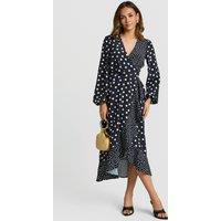 Faia Women's Orla Wrap Dress in Spot Print in Black | Size: Large