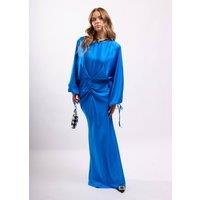 Faia Women's Modest Balloon Sleeve Maxi Dress in Bright Blue | Size: 2XL