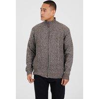 Brave Soul Men's Funnel Neck Waffle Knit Zip Through Cardigan in Brown | Size: Medium