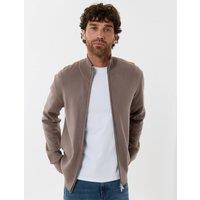 threadbare Men's Zip-Through Funnel Neck Knitted Cardigan in Beige | Size: Medium