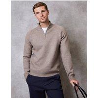 threadbare Men's Raglan Rib Quarter Zip Knitted Jumper in Beige | Size: Medium