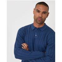 threadbare Men's Textured Cable Knit Polo Jumper in Blue | Size: 2XL