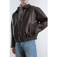 Giesto Men's Short Faux Leather Zip Jacket in Brown | Size: Medium