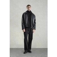 Giesto Men's Oversized Faux Leather Jacket with Zipper Closure in Black | Size: Medium