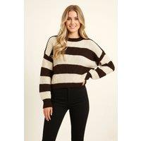 STYLEWISE Women's Colour Block Cropped Knitted Jumper - Oversized Fit in Black | Size: S/M