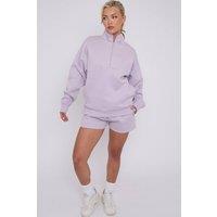 STYLEWISE Women's Fleece Half Zip Top & Shorts - Oversized - Co-ord Set in Lilac | Size: Large/XL