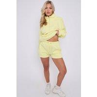 STYLEWISE Women's Fleece Half Zip Top & Shorts - Oversized - Co-ord Set in Yellow | Size: XS/S