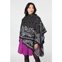 Izabel London Women's Damask Border Print Relaxed Poncho in Black