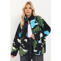 Yours Women's Marble Print Zip Through Fleece in Black | Size: 26-28