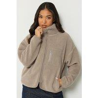 PixieGirl Women's Petite Zip Fleece Jacket in Brown | Size: 12