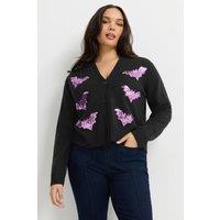 Yours Women's Sequin Bat Cardigan in Black | Size: 18-20