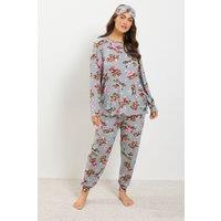Yours Women's Highland Cow Soft Touch Pyjama Set in Grey | Size: 30-32