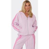 EGO Women's Oversized Long Sleeve Contrast Stripe Striped Heavyweight Jacket in Lilac | Size: 4