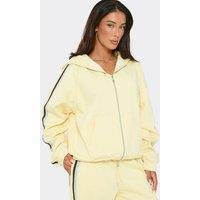 EGO Women's Long Sleeve Zip Contrast Stripe Hoodie in Lemon | Size: 10