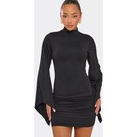 EGO Women's Long Sleeve Ruched Slinky Mini Dress in Black | Size: 10