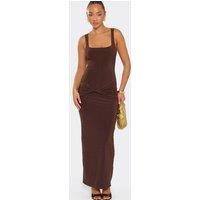 EGO Women's Body Contouring Strappy Twist Front Slinky Maxi Dress in Chocolate | Size: 10