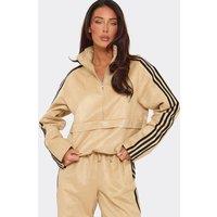 EGO Women's Long Sleeve High Neck Contrast Stripe Faux Suede Jacket in Natural | Size: 8