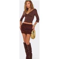 EGO Women's Textured Low Rise Mini Skirt in Chocolate | Size: 12