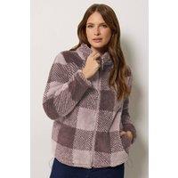M&Co Women's Check Print Zip Through Fleece in Purple | Size: 12