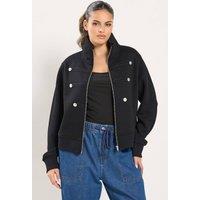 Yours Women's Military Button Jacket in Black | Size: 20