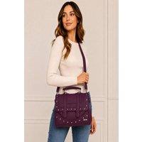 LARANGE Women's Satchel Leather Grain PU Bag Twin Zips & Studs in Purple | Size: 1 Pack