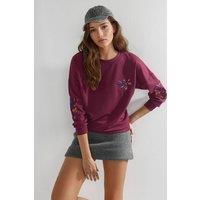 Hiccup Women's Modal Touch Crew Neck Embroidered Sweatshirt in Burgundy | Size: Medium