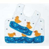 Homescapes Duck Pond Bath Mat & Pedestal Set in Blue