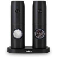 Tower Rechargeable Salt & Pepper Mill Set in Black