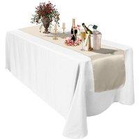 Neel Blue Satin Table Runner, 11" x 108" in Ivory