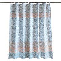 Neel Blue Damask Shower Curtain, Polyester Fabric Water-Resistant Bathroom Curtains in Blue | Size: 180 cm width x 180 cm drop
