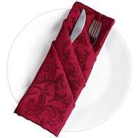 Neel Blue Damask Scrolled Leaves Pattern Polyester Napkin in Red