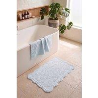 Allure Bath Fashions Gracie Floral Jacquard Scalloped Bath Mat in Baby Blue