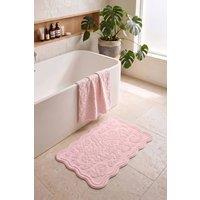 Allure Bath Fashions Gracie Floral Jacquard Scalloped Bath Mat in Baby Pink