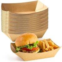 ECONX 50 X Medium Kraft Food Trays Paper Plates Boat Takeaway Food Boxes in Brown