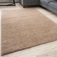 THE RUGS Beige Plain Soft High Pile Shaggy Rugs & Runners Living Room Bedroom | Size: 120 cm diameter