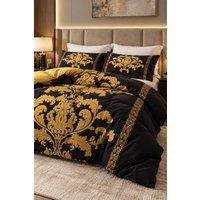 Lazzaro Home Black & Gold Stylish Damask Duvet Cover Set Reversible | Size: Single