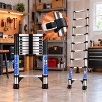 Futura 2.6m Telescopic Ladder 150kg Stainless Steel Extendable Loft Ladder in Silver