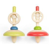Bigjigs Toys Pull String Spinning Tops (Red & Green) - 2pcs Wooden Spinners