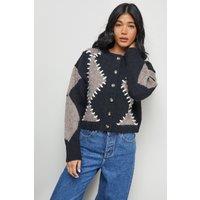 Warehouse Women's Argyle Stitch Detail Cardigan in Black | Size: Medium