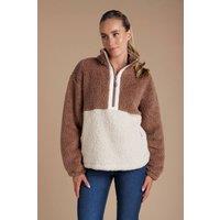 French Connection Women's Colourblock Borg High Neck 1/2 Zip Fleece Pullover in Light Brown | Size: XS