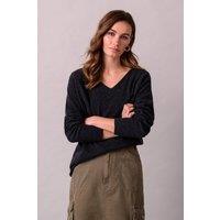 Celtic & Co Women's Geelong Wool Slouch V-Neck Sweater in Dark Grey | Size: Small